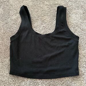Alo Black Cropped Ribbed Tank